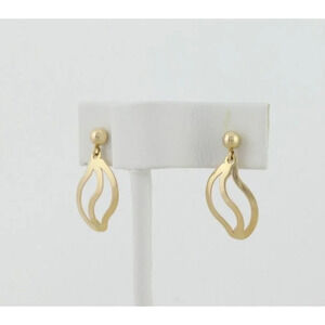 14k Yellow Gold Wave Earrings Modernist Dangle Drop